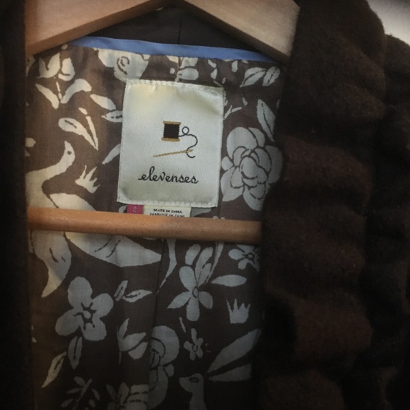 Anthropologie elevenses Brown Wool Ruffle Blazer - Picture 2 of 8